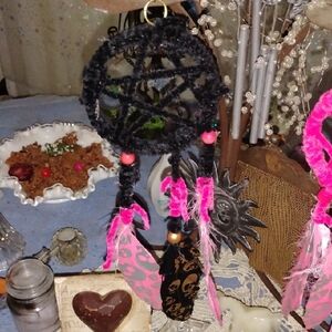 Gothic Black and Pink Dreamcatcher Wall Decor